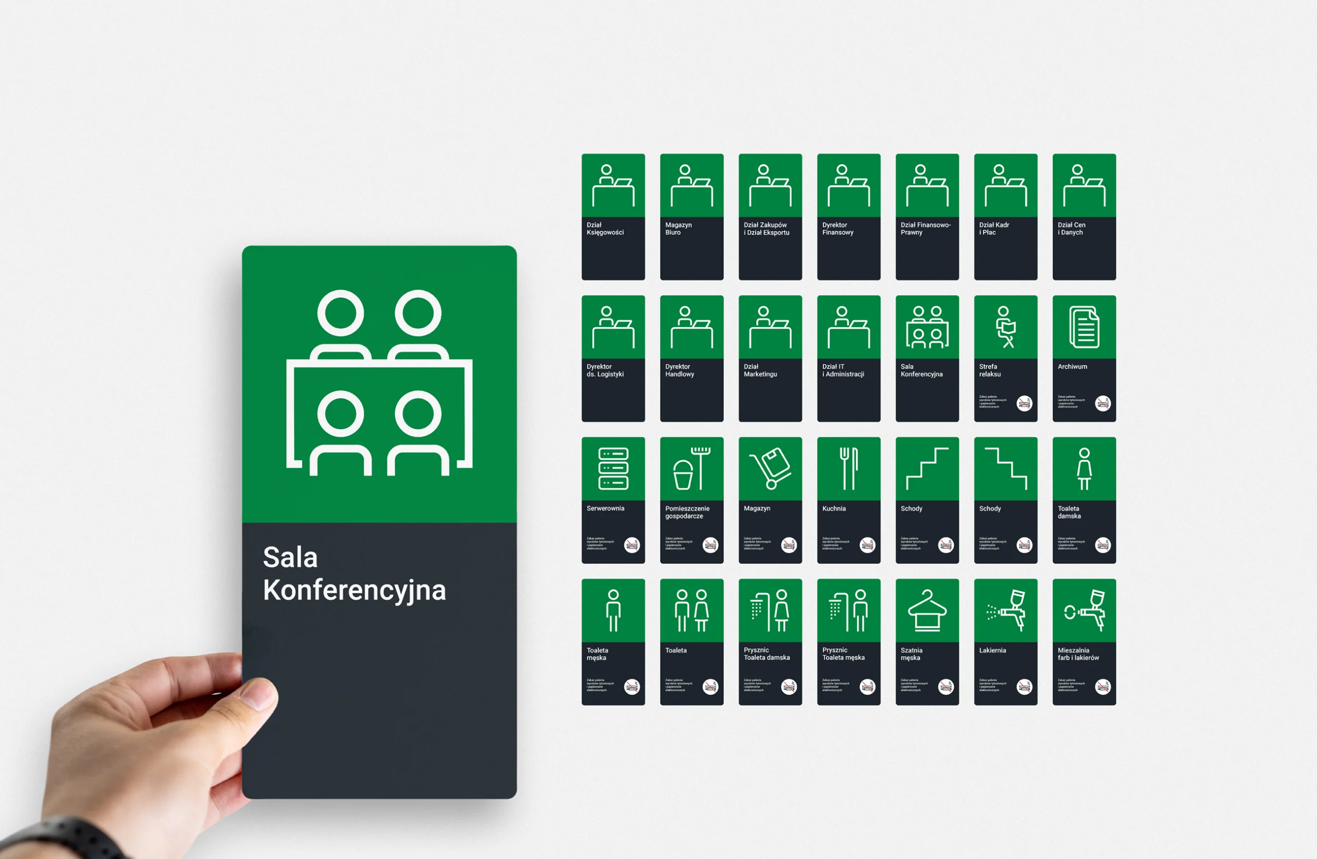 Zestaw tabliczek informacyjnych na drzwi wykonanych z plexi – projekt dla VBH Polska, oddział Warszawa